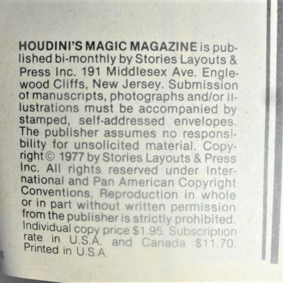1977 HOUDINI'S MAGIC MAGAZINE  Magician Book Magic Tricks Stage Show Performance - Picture 5 of 9